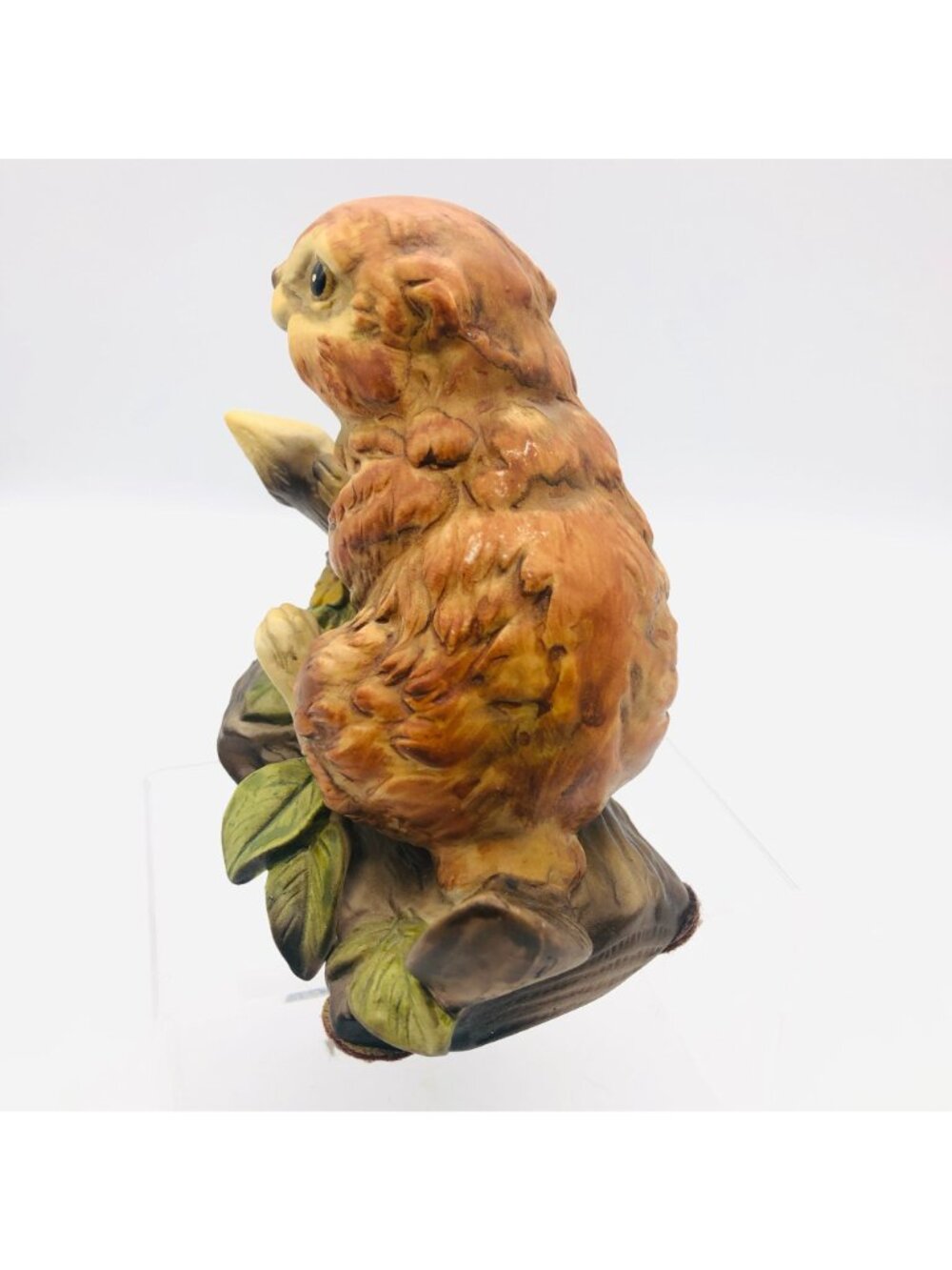 Vintage Hand-Painted Porcelain Beaver Figurine on Tree Flowers 5" - Picture 2 of 9